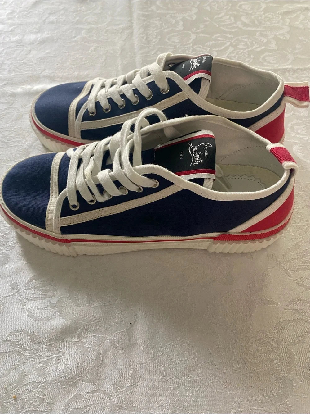 Christian Louboutin Men's Navy Canvas Sneakers with White Trim and Red Accent - Picture 3 of 11